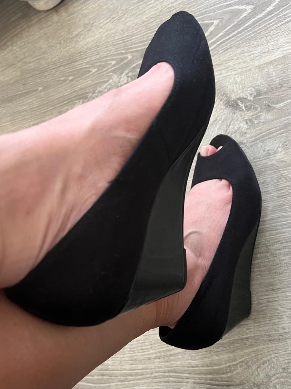 Black Peep-Toe Wedge Pumps for Women Comfort Plus